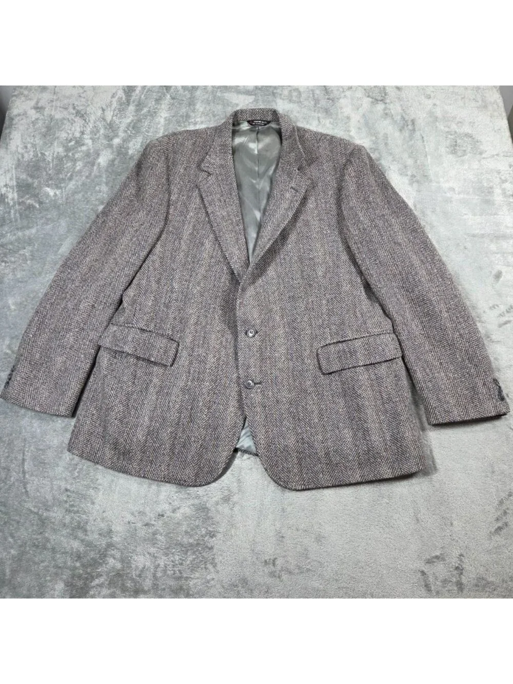 Vintage Woolrich Sport Coat Mens 46R Blue Herringbone Wool Tweed Blazer Jacket